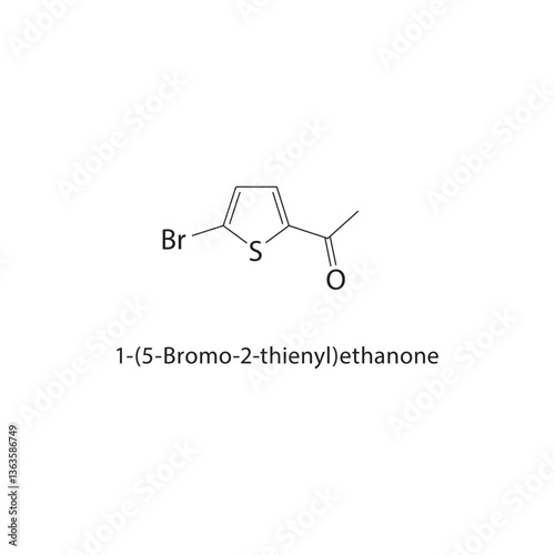 1-(5-Bromo-2-thienyl)-ethanone skeletal structure. Halogenated thiophene ketone compound schematic illustration. Simple diagram, chemical formula.