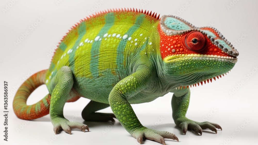 Obraz premium Close-Up of Vibrant Green Chameleon with Detailed Scales in Exotic Macro Wildlife Photography, Reptile, Skin Texture