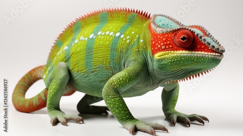 Close-Up of Vibrant Green Chameleon with Detailed Scales in Exotic Macro Wildlife Photography, Reptile, Skin Texture