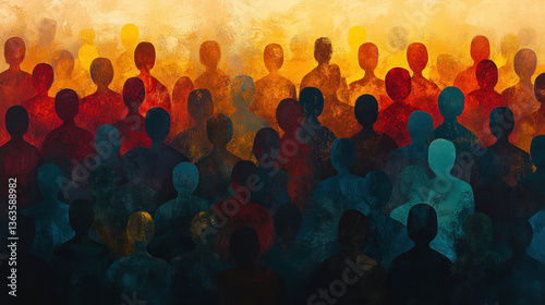 Painting of Abstract Shapes Representing Diverse Crowd of People. Diversity, Equity, Inclusion and Belonging.	