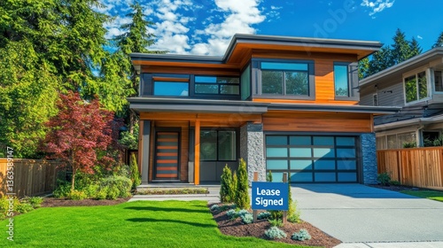 Stunning Modern Home with Lease Signed Sign Showcasing Real Estate Success