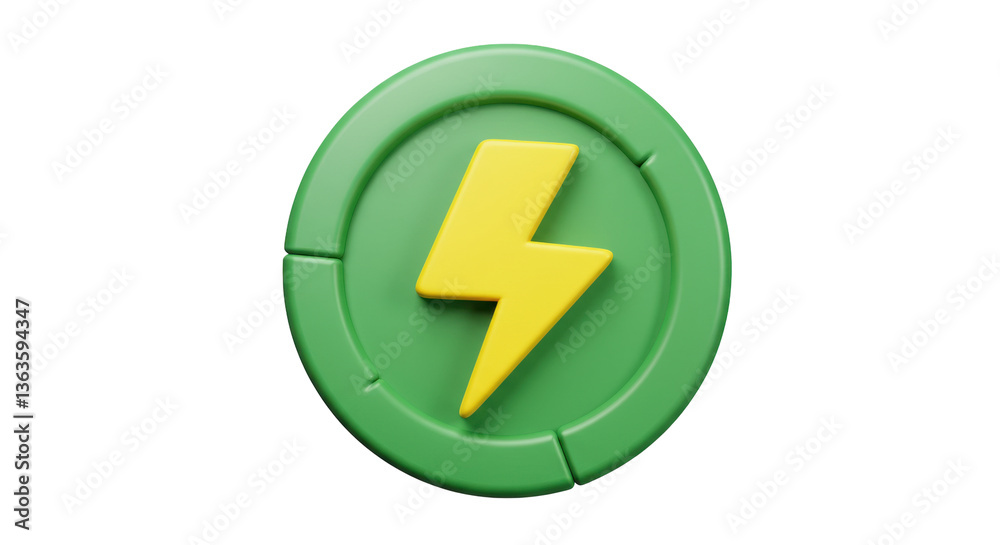 Isolated Green Energy Token with Yellow Lightning Bolt Isolated Green Energy Token with Yellow Lightning Bolt