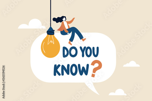 Did you know, fun fact, idea or advice message, useful knowledge or wisdom, expert information, explanation or solution, useful tips concept, woman talk on megaphone on did you know speech bubble.