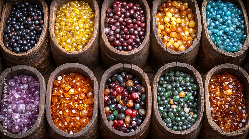 custom made wallpaper toronto digitalColorful Gemstone Display in Wooden Bowls