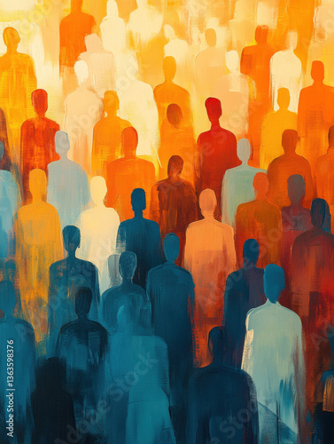 Painting of Abstract Shapes Representing Diverse Crowd of People. Diversity, Equity, Inclusion and Belonging.