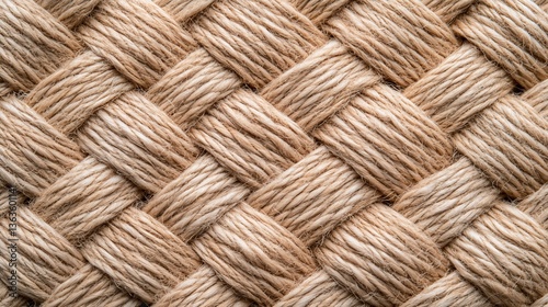Close-up of intricately woven natural-colored textile texture, basketweave photo