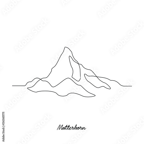 One continuous line drawing of Matterhorn mountain vector illustration. Mountain themes simple linear style vector design concept. Nature and outdoor for your asset design and education purpose.	