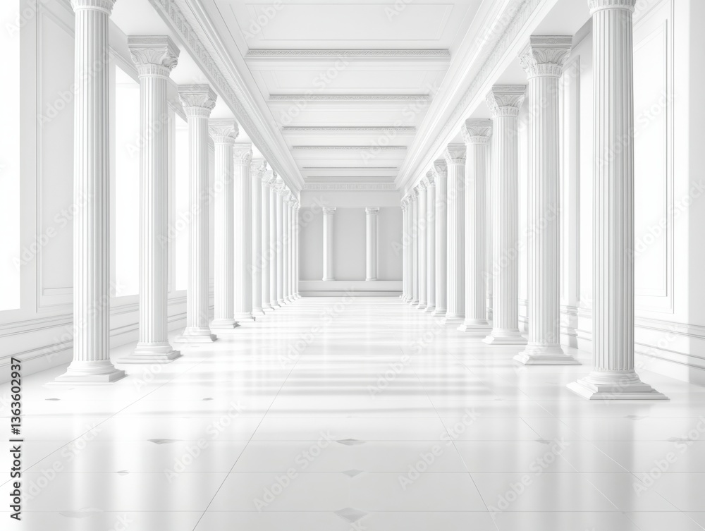 White Corridor with Symmetrical Pillars – Bright and Modern Architectural Background White Corridor with Symmetrical Pillars – Bright and Modern Architectural Background