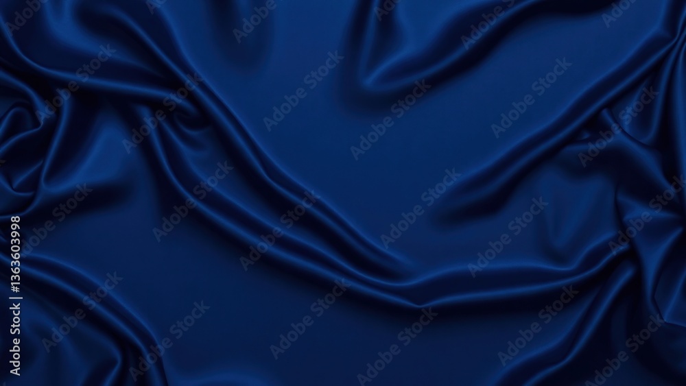 Fototapeta premium Navy blue silk satin. Silky shiny fabric. Dark luxury background with space for design. Banner. Wide. Long. Panoramic. Template. Empty. Flat lay, top view table. Beautiful.Elegant.Birthday,Christmas.