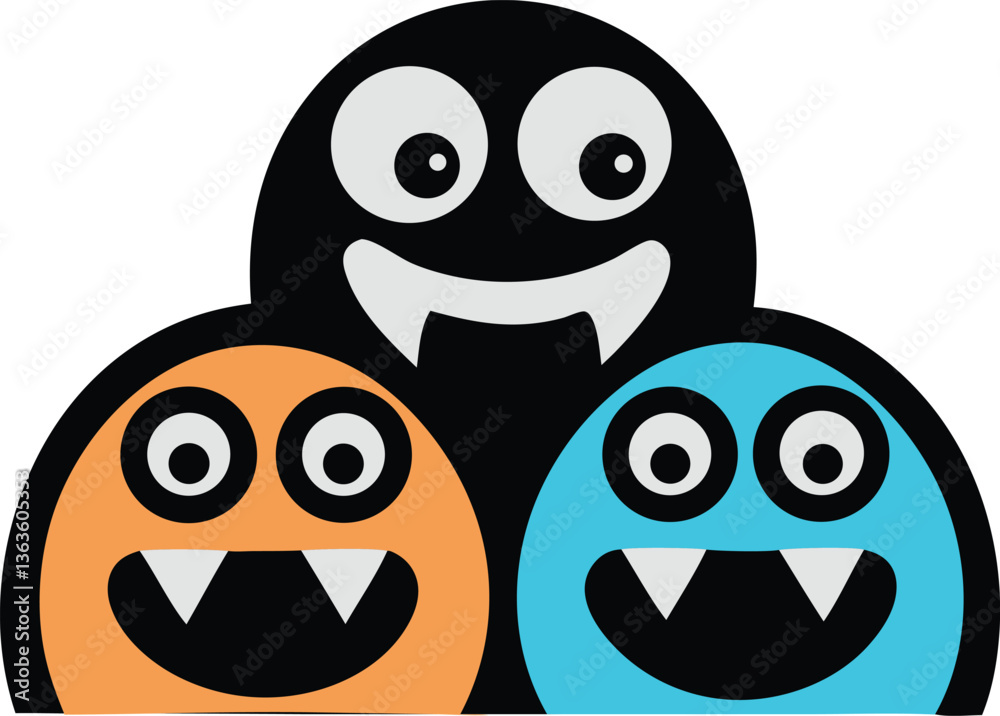 Fototapeta premium funny and cute colorful monsters for Halloween with big open mouths as copy space