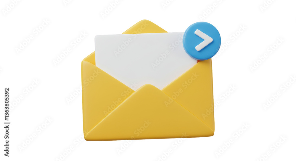 Isolated Yellow Envelope with New Message Notification Isolated Yellow Envelope with New Message Notification