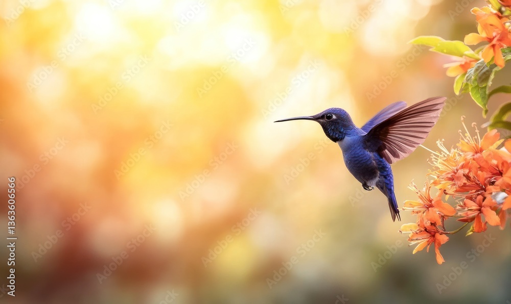 Naklejka premium Hummingbird in flight blurred background