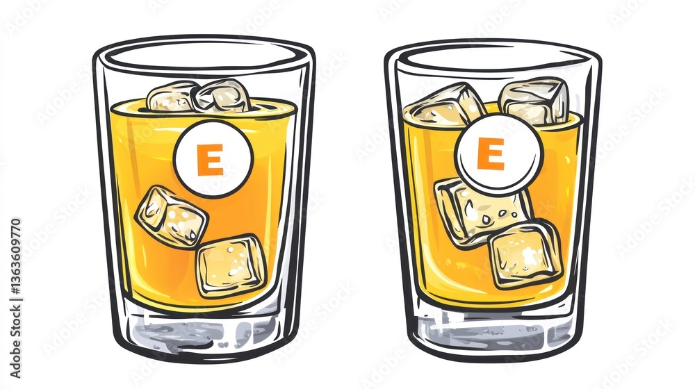 Two glasses of iced Vitamin E juice. Health drink illustration for website, blog, or recipe Two glasses of iced Vitamin E juice. Health drink illustration for website, blog, or recipe