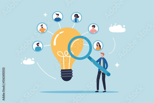Capacity planning, resource management or efficiency analysis, demand provisioning, redundancy or utilization forecast, resource allocation concept, businessman magnify lightbulb capacity plan.