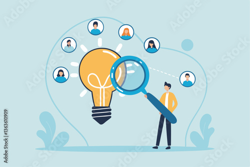 Capacity planning, resource management or efficiency analysis, demand provisioning, redundancy or utilization forecast, resource allocation concept, businessman magnify lightbulb capacity plan.