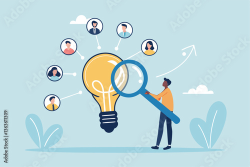 Capacity planning, resource management or efficiency analysis, demand provisioning, redundancy or utilization forecast, resource allocation concept, businessman magnify lightbulb capacity plan.