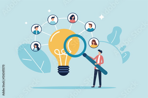 Capacity planning, resource management or efficiency analysis, demand provisioning, redundancy or utilization forecast, resource allocation concept, businessman magnify lightbulb capacity plan.