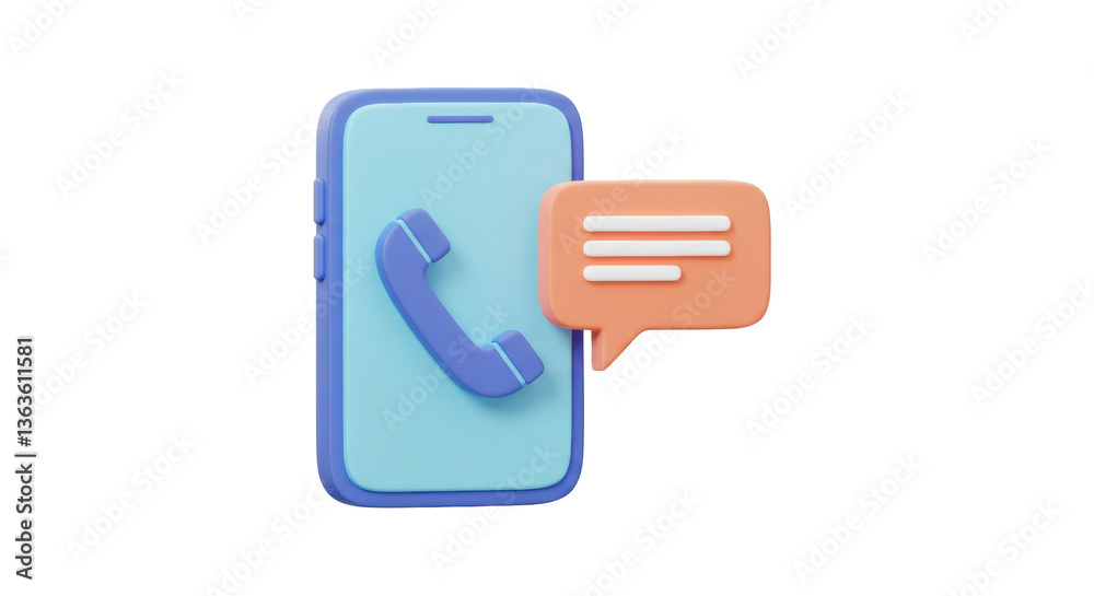 Isolated Mobile Phone with Call Icon and Chat Bubble Isolated Mobile Phone with Call Icon and Chat Bubble