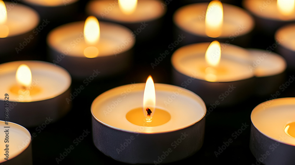 Warm glow of tea lights creating a serene and meditative ambiance Warm glow of tea lights creating a serene and meditative ambiance