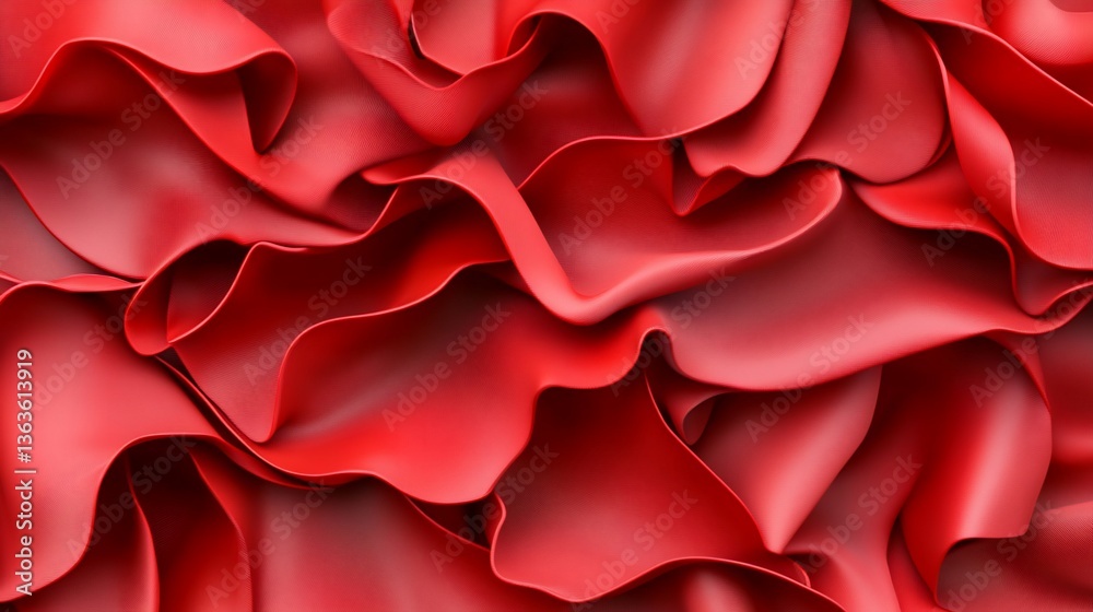 Fototapeta premium Crimson fabric drapes in soft, elegant folds, creating a dynamic background