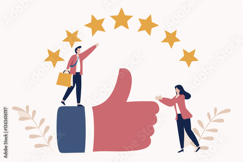 Recommendation, like or business feedback, office reputation, customer feedback or announce best quality promotion, recommend career concept, business people announce on megaphone with thumbs up.