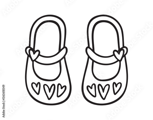 Shoes for little girls icon doodle hand drawn. Outline drawing shoes for little baby girl line clipart symbol