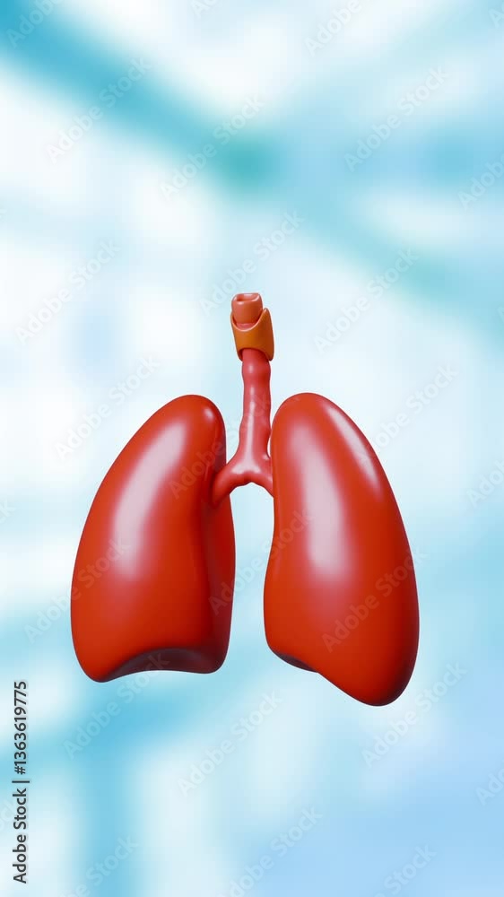 Anatomy and structure of the male respiratory system. Visualization of the lungs, airways, and pulmonary circulation. Bokeh background. 3D rendering.