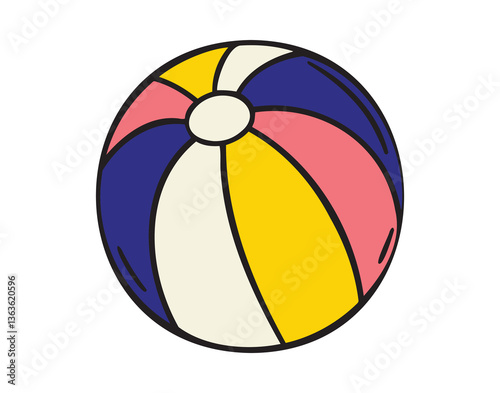 children colored beach ball cartoon doodle hand drawn icon. Colorful drawing line clipart inflatable beach ball symbol