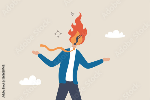 Burnout stressed or work anxiety causing depression or exhausted, tired from overworked or overload job, fatigue or trouble on emotional despair concept, businessman with burning matchstick head.