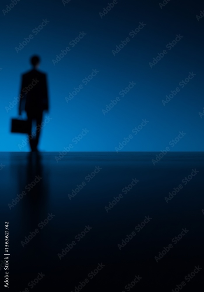 Solitary Figure Businessman Night Blue Tone. AI Generated Solitary Figure Businessman Night Blue Tone. AI Generated