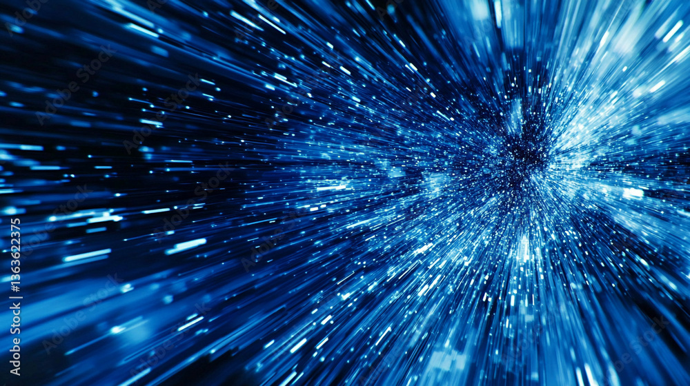 Abstract blue light streaks creating a sense of speed and movement through a digital space tunnel Abstract blue light streaks creating a sense of speed and movement through a digital space tunnel