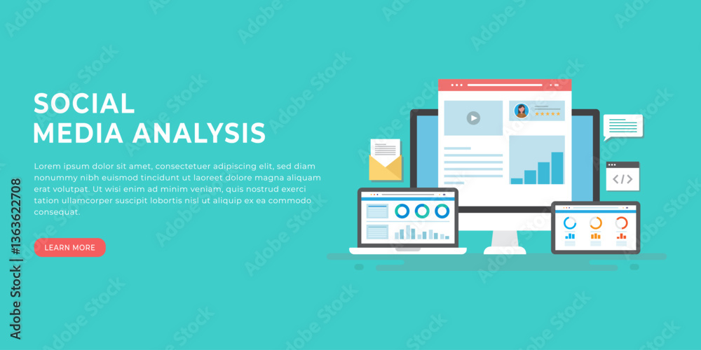 Social Media Analysis Tools on Devices with Infographic Elements and Data Illustrations Social Media Analysis Tools on Devices with Infographic Elements and Data Illustrations