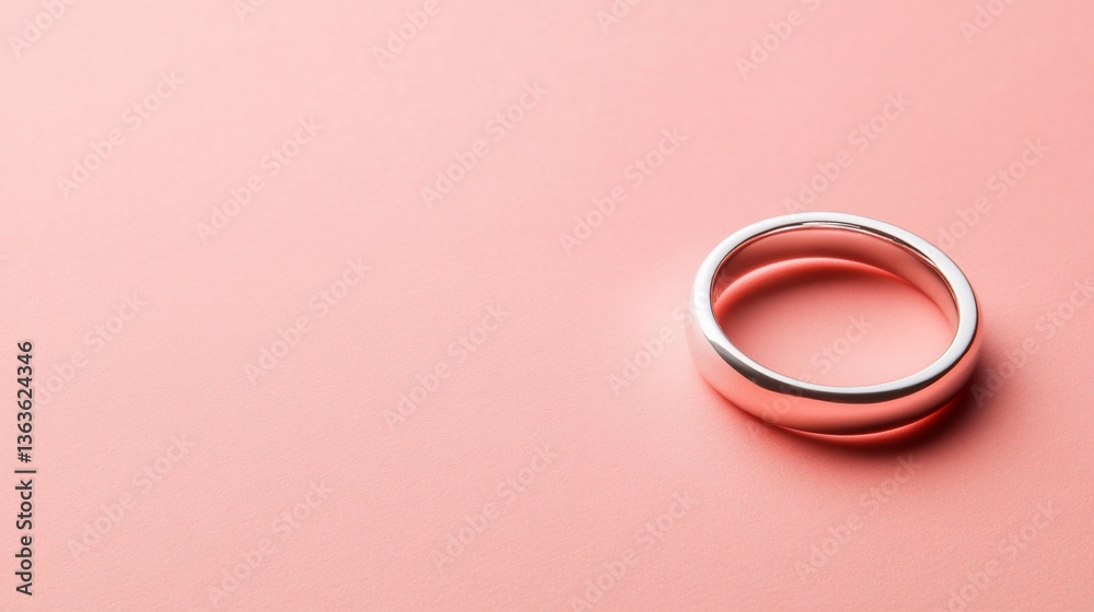 Elegant, silver ring on soft coral backdrop, simple, minimalistic jewelry Elegant, silver ring on soft coral backdrop, simple, minimalistic jewelry