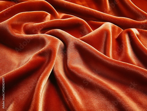 Luxurious drapery of burnt sienna velvet fabric for textile designs background
