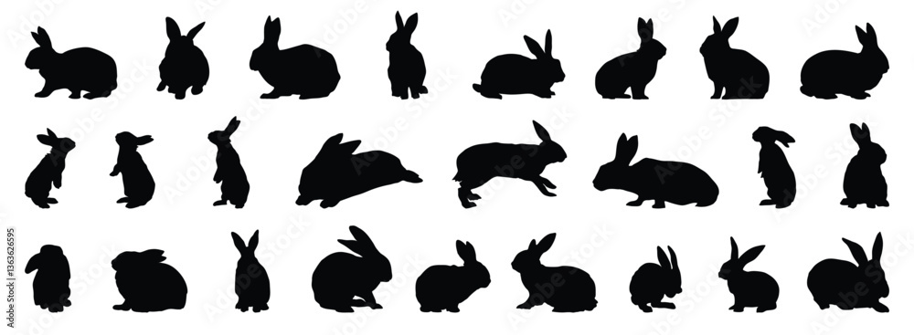 Obraz premium rabbit or bunny silhouette set. rabbit isolated farm animal realistic silhouette icon vector collection