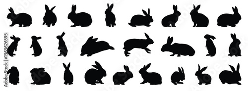 rabbit or bunny silhouette set. rabbit isolated farm animal realistic silhouette icon vector collection