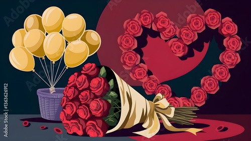 Balloons and roses arrangement