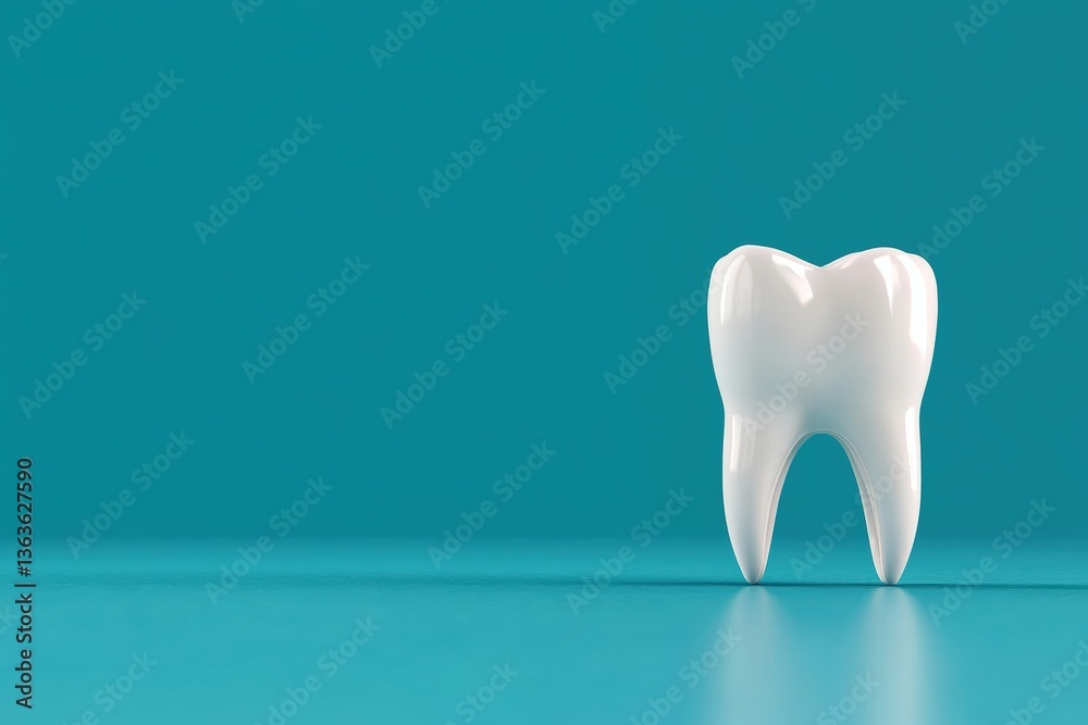 Bright and shiny tooth stands alone against a vibrant teal background in a playful animated style Generative AI Bright and shiny tooth stands alone against a vibrant teal background in a playful animated style Generative AI