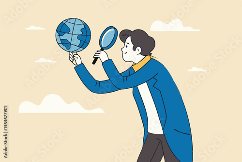 Global world economic analysis, international work opportunity, oversea research or investment country risk, region or foreign career searching concept, businessman analyze global world business.