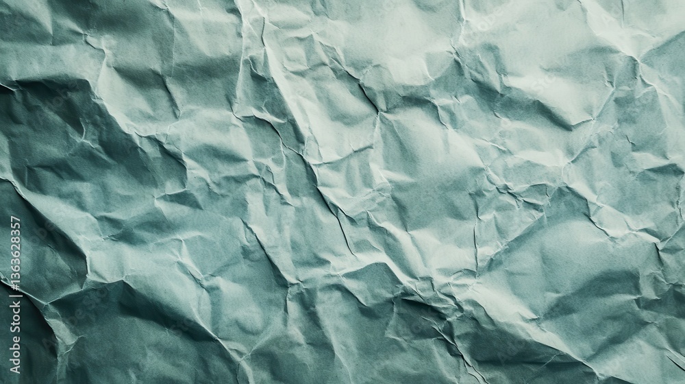 Fototapeta premium A light blue crumpled paper background showing deep folds and texture details. It's great for graphic design projects, backdrops, or adding texture.