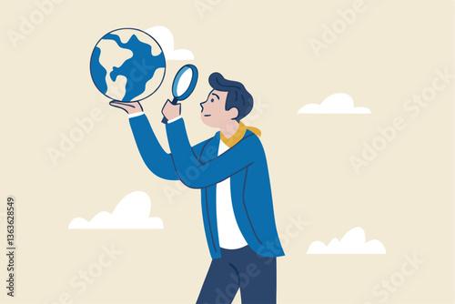 Global world economic analysis, international work opportunity, oversea research or investment country risk, region or foreign career searching concept, businessman analyze global world business.