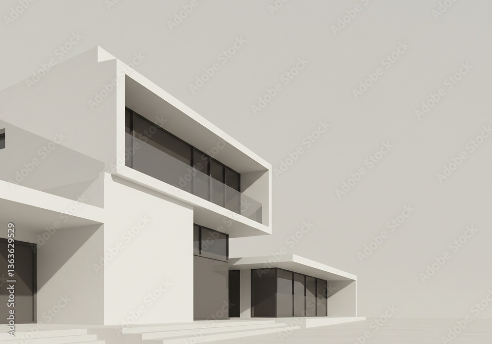 Modern minimalist house design soft light rendering. AI Generated Modern minimalist house design soft light rendering. AI Generated