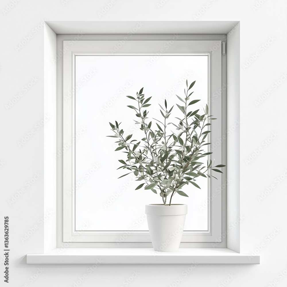 Fototapeta premium contour-cut sticker Windowsill aesthetic quality of the beautiful, 3d rendering, design sticker, vector art sticker, high resolution, detailed, on white background generated AI