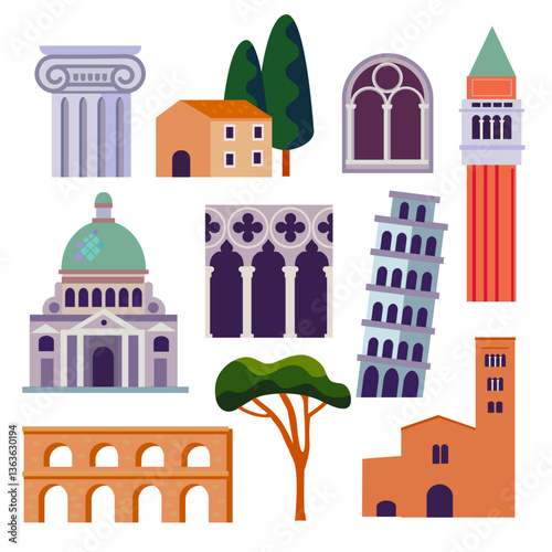 Itaian architecture and landmarks  vector set