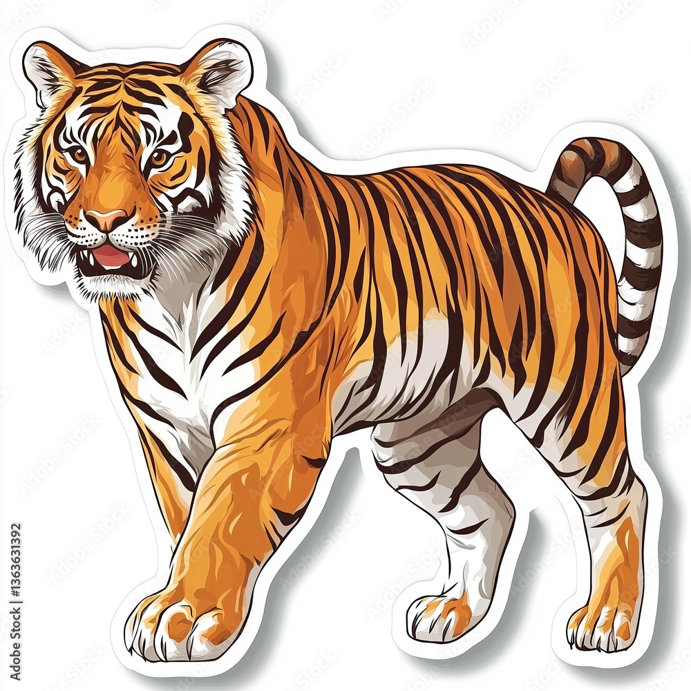 Naklejka premium contour-cut sticker Tiger aesthetic quality of the beautiful, 3d rendering, design sticker, vector art sticker, high resolution, detailed, on white background generated AI