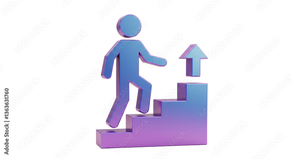 Isolated Figure Climbing Stairs with Upward Arrow Symbolizing Success Isolated Figure Climbing Stairs with Upward Arrow Symbolizing Success