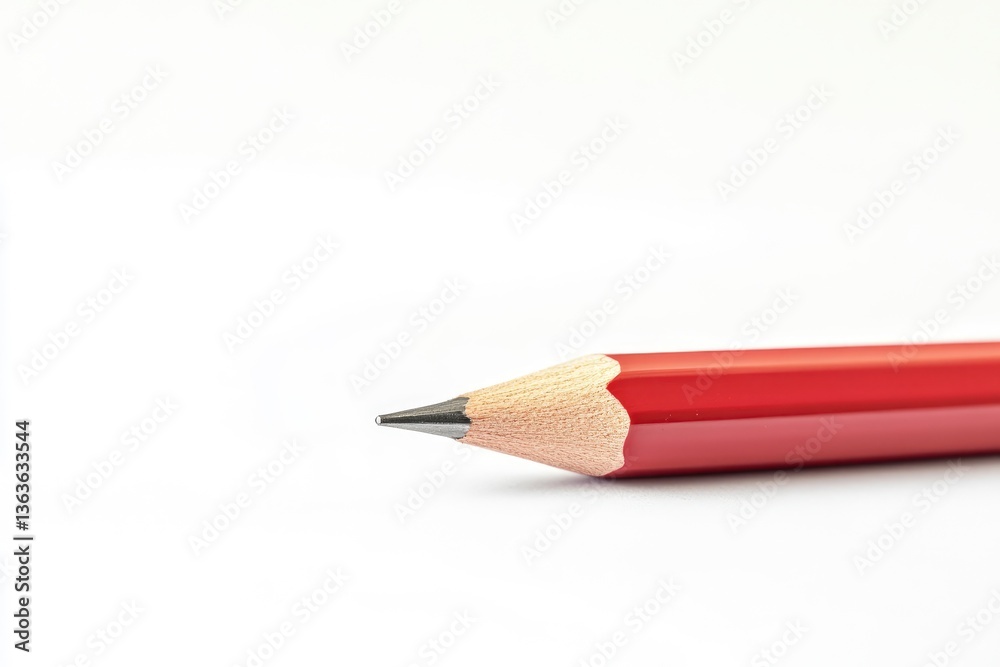 Close-up Red Pencil with Sharp Tip on White Background Minimalist Style Close-up Red Pencil with Sharp Tip on White Background Minimalist Style
