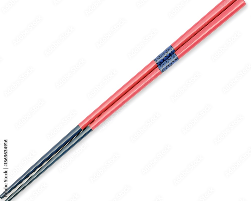 A pair of colorful chopsticks laid against a white background A pair of colorful chopsticks laid against a white background