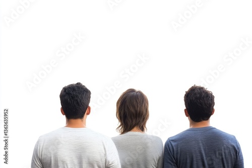 Three People Standing with Backs to Camera Looking Towards White Background