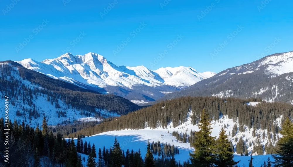 Snowy mountain range vista Snowy mountain range vista